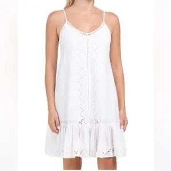 House of Harlow 1960 Dresses & Skirts - HOUSE OF HARLOW 1960 White Eyelet Lace Trimmed Ruffle Hem Slip Dress M